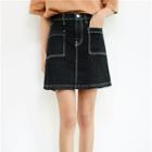 Contrast Stitching A-line Denim Skirt