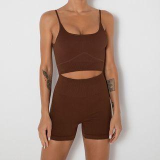Set: Sports Cropped Camisole Top + Biker Shorts