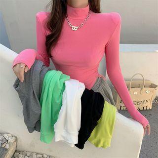 Asymmetrical Mock-neck Slim T-shirt In 6 Colors
