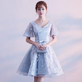 Lace Short-sleeve Cocktail Dress