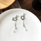 Cat Faux Pearl Alloy Dangle Earring 1 Pair - White Bead - Silver - One Size