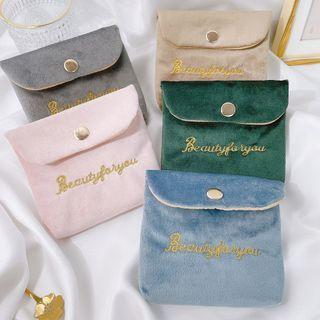 Lettering Embroidered Velvet Sanitary Pouch
