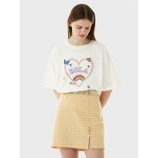 Heart-printed Label-patched T-shirt White - One Size