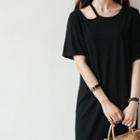 Cutout Neckline Midi T-shirt Dress