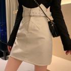 Belted Asymmetric A-line Mini Skirt