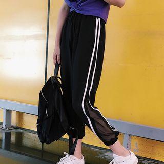 Contrast Trim Mesh Panel Sweatpants