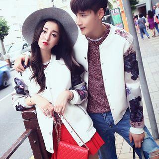 Couple Matching Printed Panel Baseball Jacket