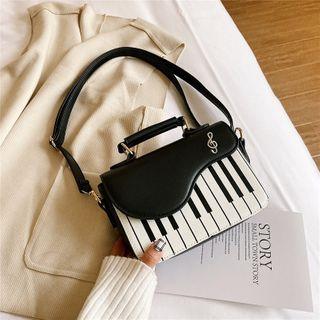 Steel Piano Print Faux Leather Shoulder Bag