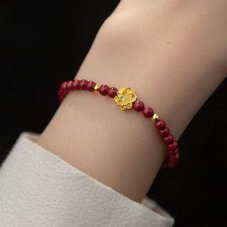 Flower Sterling Silver Faux Gemstone Bracelet Red & Gold - One Size