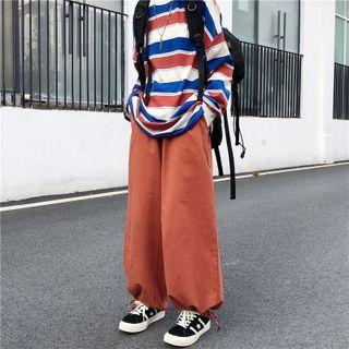 Plain Drawstring Hem Wide Leg Pants