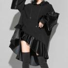 Mini Ruffle Trim Hoodie Dress Black - One Size