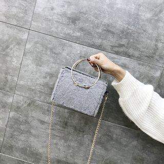 Metal Circle Handle Furry Crossbody Bag