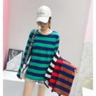 Long Sleeve Contrast Color Stripe T-shirt