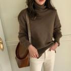 Wool Blend Turtleneck Sweater Brown - One Size