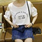 Print Short Sleeve Cold Shoulder T-shirt