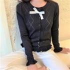 Bow-accent Light Cardigan Black - One Size