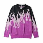 Color-block Fire Print Sweater Purple - One Size