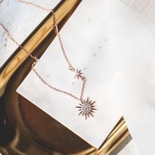 Sun Pendant Necklace Rose Gold & White - One Size