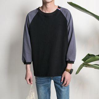 3/4 Raglan Sleeve Color Panel Pullover