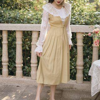 Set: Lace Blouse + Midi Suspender Skirt