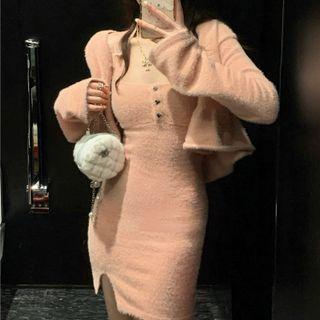 Spaghetti Strap Knit Bodycon Dress / Cardigan