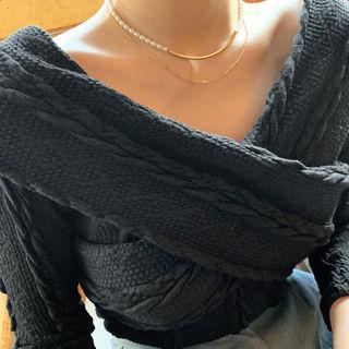 Set : Chain Necklace + Faux-pearl Choker Gold - One Size