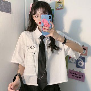 Printed Letter Pocket Button-up Shirt