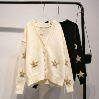Star V-neck Knit Cardigan