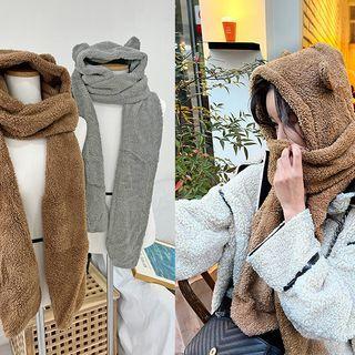 Bear-ear Hooded Fleece Muffler Scarf