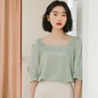 Short-sleeve Lace Top Pea Green - One Size