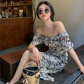 Off-shoulder Side-slit Floral Midi Dress