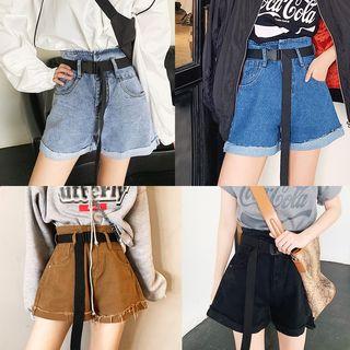 Distressed High-waist Shorts With Belt