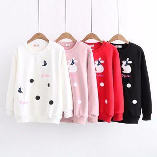 Rabbit Embroidered Dotted Pullover