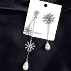 Non-matching Rhinestone Snowflake Faux Pearl Dangle Earring 1 Pair - Silver - One Size