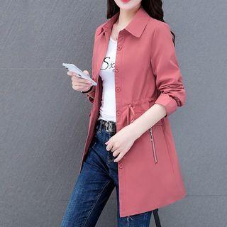 Drawstring Waist Button-up Jacket