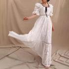 Bell-sleeve Eyelet Maxi A-line Dress