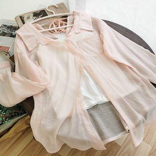 Set: Plain Chiffon Shirt + Camisole Top