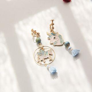 Non-matching Tassel Alloy Unicorn Dangle Earring Clip On Earring - As Shown In Figure - One Size