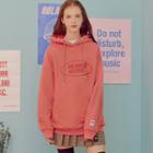 Letter-printed Boxy Hoodie Coral - One Size