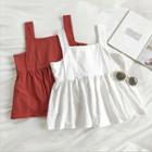 Plain Square-neck Ruffled-trim Strap Top