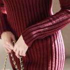 Mock-neck Rib-knit Mini Bodycon Dress