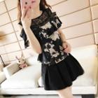Short-sleeve Cutout Lace-panel Top