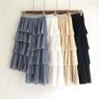 Asymmetric Pleated A-line Midi Tiered Skirt