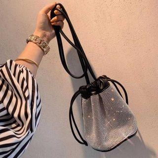 Rhinestone Accent Drawstring Bucket Bag