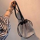 Rhinestone Accent Drawstring Bucket Bag