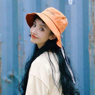 Embroidered Letter Ribbon Bucket Hat