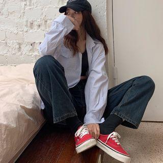 Long-sleeve Striped Shirt Stripes - Light Blue - One Size