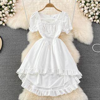 Square Neck Ruffle Dip Back Dress