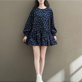 Printed Corduroy Long-sleeve A-line Dress
