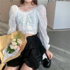 Lace Cropped Blouse White - One Size